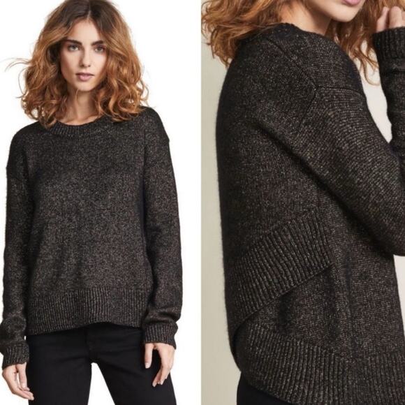 A.L.C. Bowen Cross Back SOFT Merino Wool Alpaca Black Gold Metallic Sweater S - Picture 1 of 10